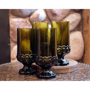 Tiffin Franciscan Madeira Olive Green Goblets Set of 4 | Mid Century Barware